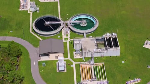 Aerial view of a wastewater treatment plant