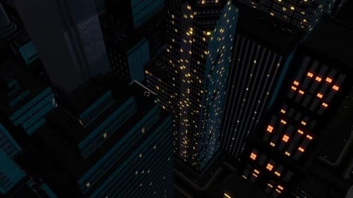 Animated Cityscape Night: Flickering Building Lights Loop