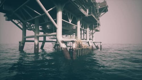 Old Oil Platform Standing Tall Above the Waves in a Vast Ocean Landscape