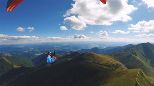 The Beauty of Paragliding Flying above Alps Mountains Landscape, Pure Freedom Adrenaline Adventure