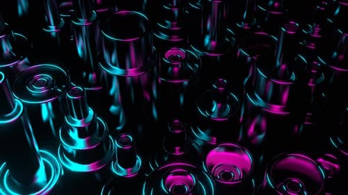 Cyan And Pink Metallic Moving Abstract Cylinders Background Vj Loop I 4K