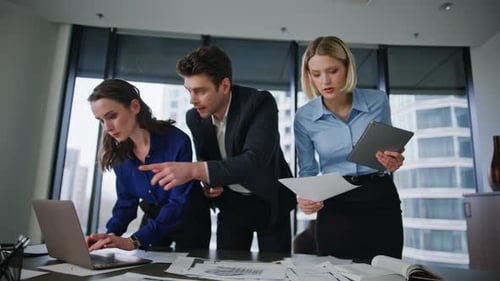 Company Managers Brainstorming Together at Office Room Colleagues Discussing