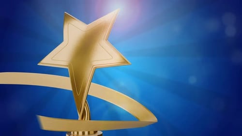 Siegerurkunde. Goldener Stern auf blauem Grund als Auszeichnung. Konzept zur Zielerreichung. Die der Gewinner