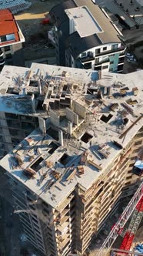 Vertical Video Aerial View Construction Site Work on Site