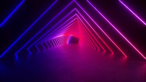 Neon Lights Tunnel in Dark Room