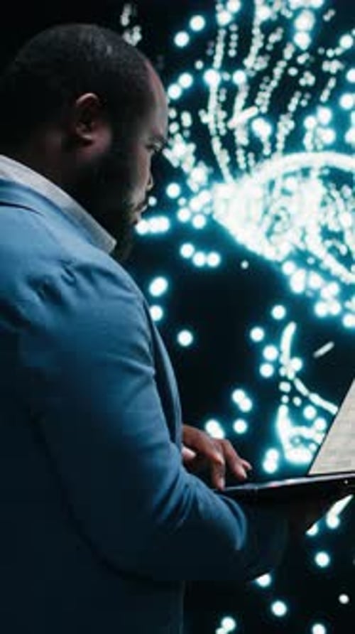 Vertical Video Computer Scientist Monitoring AI Model Cognitive Systems Using AR Projection