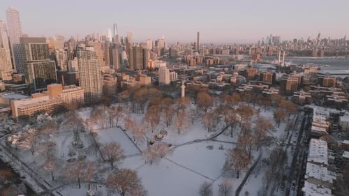 Establishing shot of Fort Greene Park on a winter morning