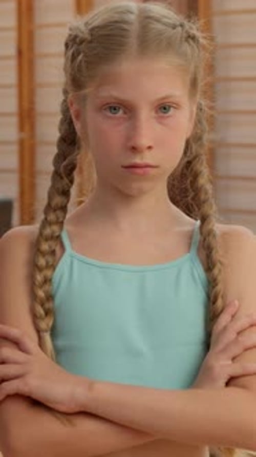 Caucasian Sad Negative Teen Girl Upset Teenager Child Kid Daughter Dissatisfied Crossed Hands