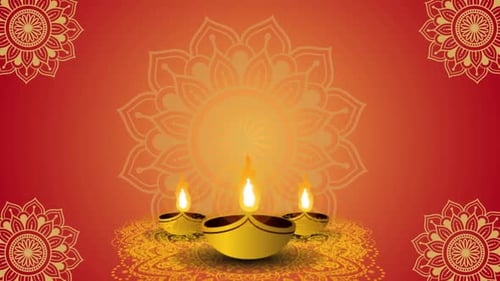 Festive Diwali Celebration with Lit Oil Lamps and Mandala Pattern