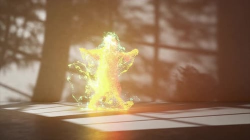 Ethereal 3D Rendering of a Figure Exploding in Vibrant Colors Against a Shadowed Background with