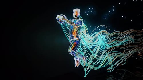 Conceptual 3D animation of a basketball player dunking motion design