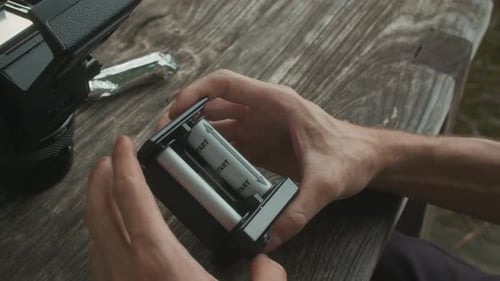 Batteries Placed into DSLR Camera in Daylight