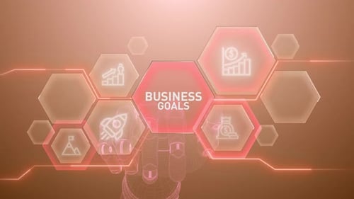 Futuristic Digital Hand Tapping Business Goals Interface