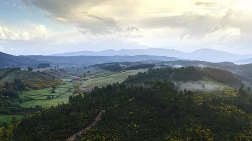 Top View Drone Footage From Above Small Village Countryside Road Highway in Settlement Meadow in