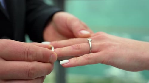 Romantic Wedding Ring Ceremony, Close Up Engagement Celebration