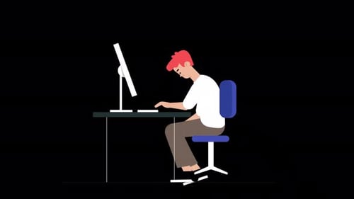 Man Working In Office With Computer Alpha Channel 4K