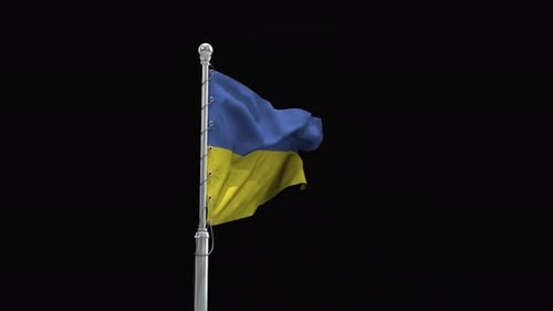 Realistic Waving Ukrainian Flag on Flagpole