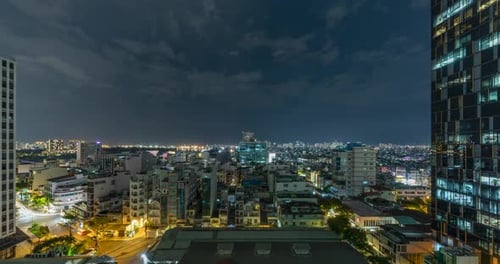 Cityscape Aerial Time-Lapse at Night