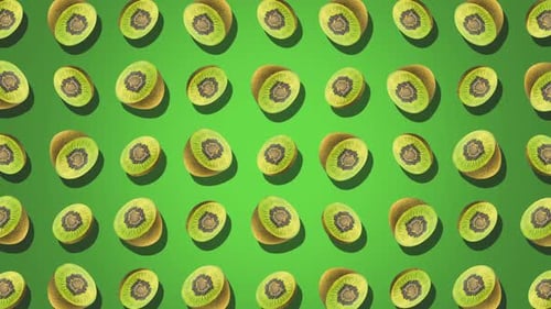Seamless Looping Animation of Rotating Kiwi Fruit Slices Pattern