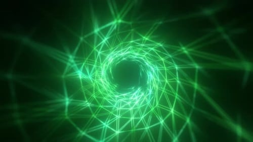 Abstract bright green glowing background with a tunnel of lines and stripes