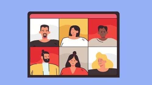 Flat Design Animated Video Call Grid with Diverse People