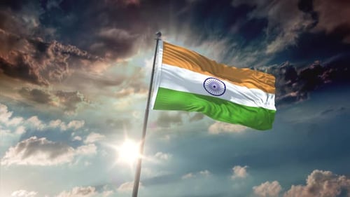 India National Flag Waving In Realistic Sky Loop