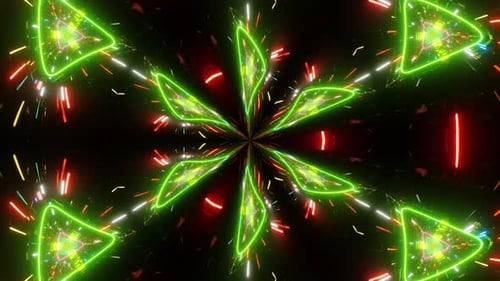 Dynamic neon lights tunnel creates futuristic motion graphics