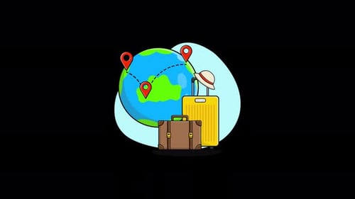 Animated Travel Journey Illustration with Globe and Luggage