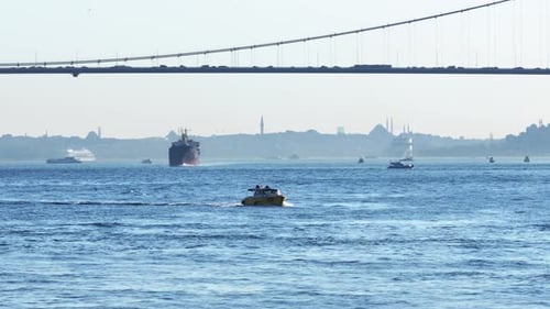 Istanbul Bosphorus Bridge Sea and Ships Aerial View