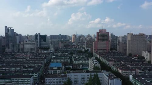Aerial View of a Bustling City with Modern Skyscrapers Hangzhou China