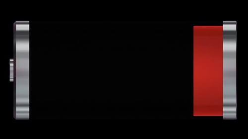 Low charge battery icon on black background