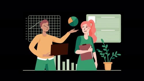 Animated Business Team Discussing Data and Reports