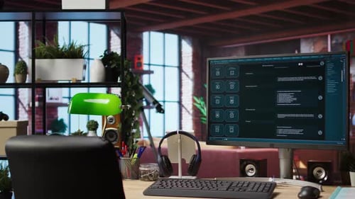 Computer Setup in Bright Apartment Showing Large Language Model Program