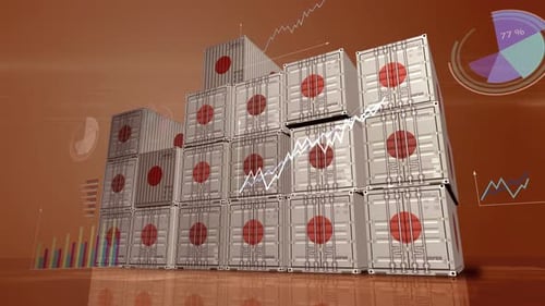 Japan export cargo containers with diagrams charts