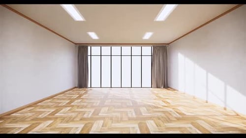 Interior Room Animation with Window Curtains and Lights