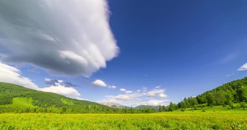 Mountain Meadow Timelapse at the Summer or Autumn Time Wild Nature and Rural Field Clouds Movement