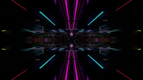 Futuristic Tunnel with Neon Lights and Endless Depth