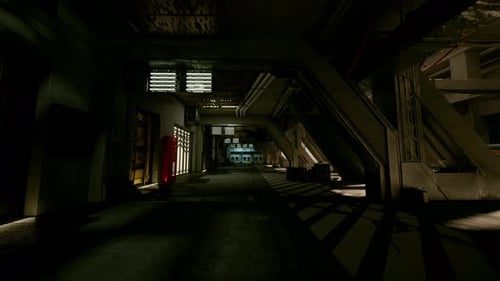 Dark Futuristic Industrial Corridor Flythrough Loop Background