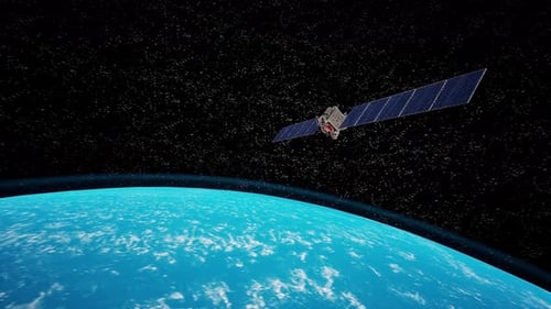 Satellite Orbits Earth, Showcasing Glimpse Of Planet From Space
