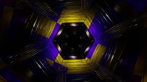 Purple And Gold Hexagonal Mesh Tunnel Background Vj Loop In HD