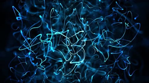 Flux d'ondes de particules bleues avec poussière et animation en boucle scintillante de bokeh