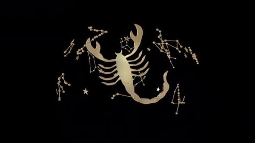 Golden 3D Scorpion Zodiac Symbol with Constellations Animation
