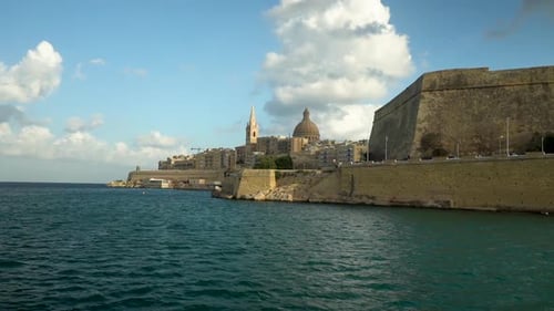 Malta gorgeous and beautiful ocean view footage of Valletta ancient ruins and buildings