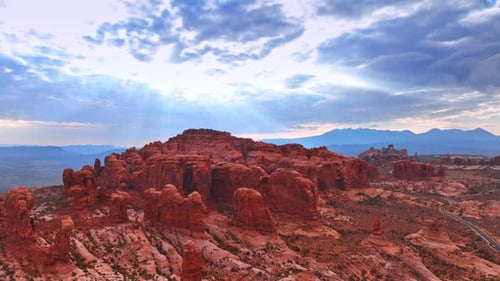 Aerial View of Red Rock Formations in Desert