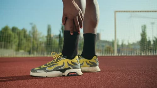 Leg Discomfort Muscle Sprain Runner Legs Trauma Muscular Pain Joint Ache Close Up Shot
