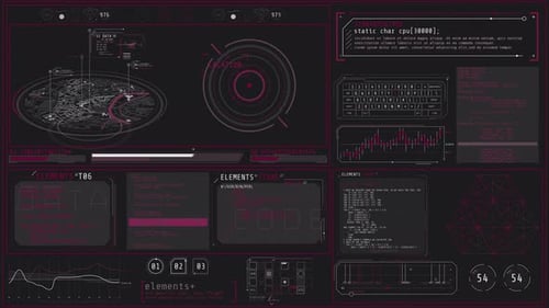 Futuristic Digital HUD Interface with Animated Data Visualizations