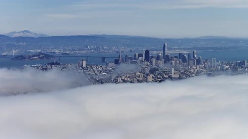 Aerial View of San Francisco Skyline Alcatraz Island and Bay Bridge
