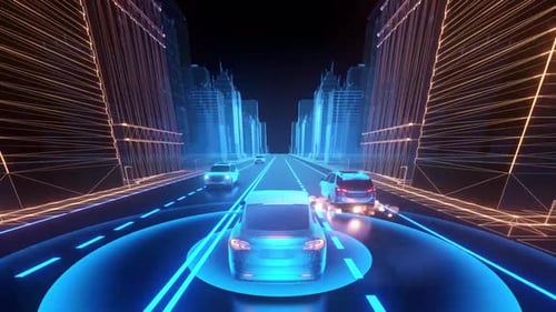 Futuristic Cityscape with Autonomous Cars