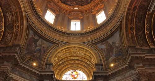 Sant'Agnese Church Interior And Frescoed Cupola In Piazza Navona, Rome, Italy. - low angle