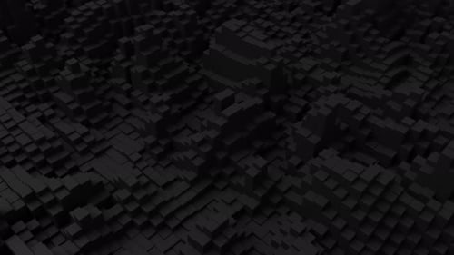 Ripples on Grid of Black Blocks Abstract Background Loop of Waves of Square Columns Voxel Noise